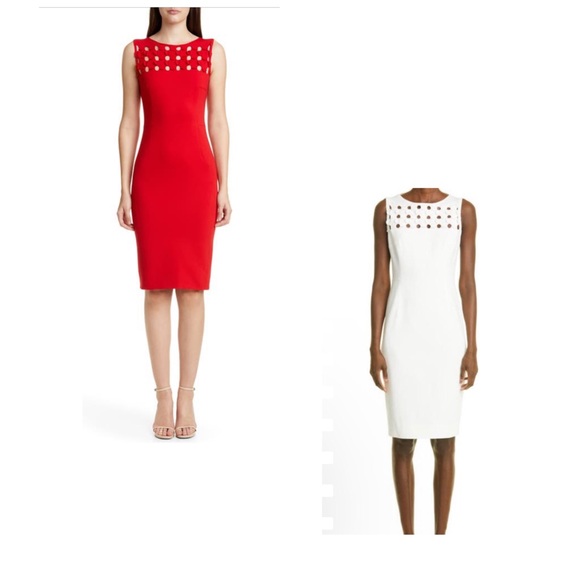 NWOT Akris punto Circle Cut Out Sleeveless Sheath Dress Size 4 Cream - Picture 2 of 11